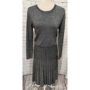 Front Row By Sara & Goldy Women's Silver Sweater Midi Dress Medium